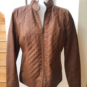 GUESS Faux Leather Cognac Moto Jacket